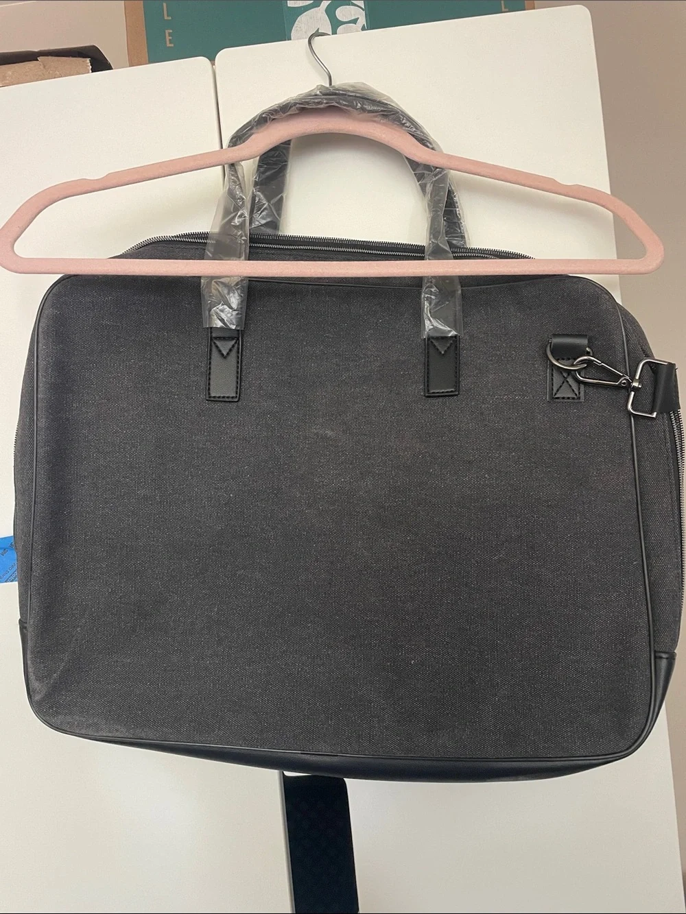 John Varvatos Black Canvas & Leather like Laptop Briefcase